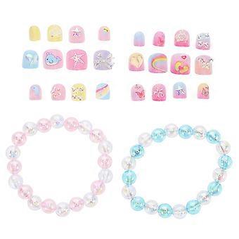 Künstliche Fingernägel für Kinder zum Aufkleben, Mädchen-Nagelkunst-Dekorationen, einfach anzuwenden, rosa Kunststoff-Kunstnägel zum Spielen, 1 Set