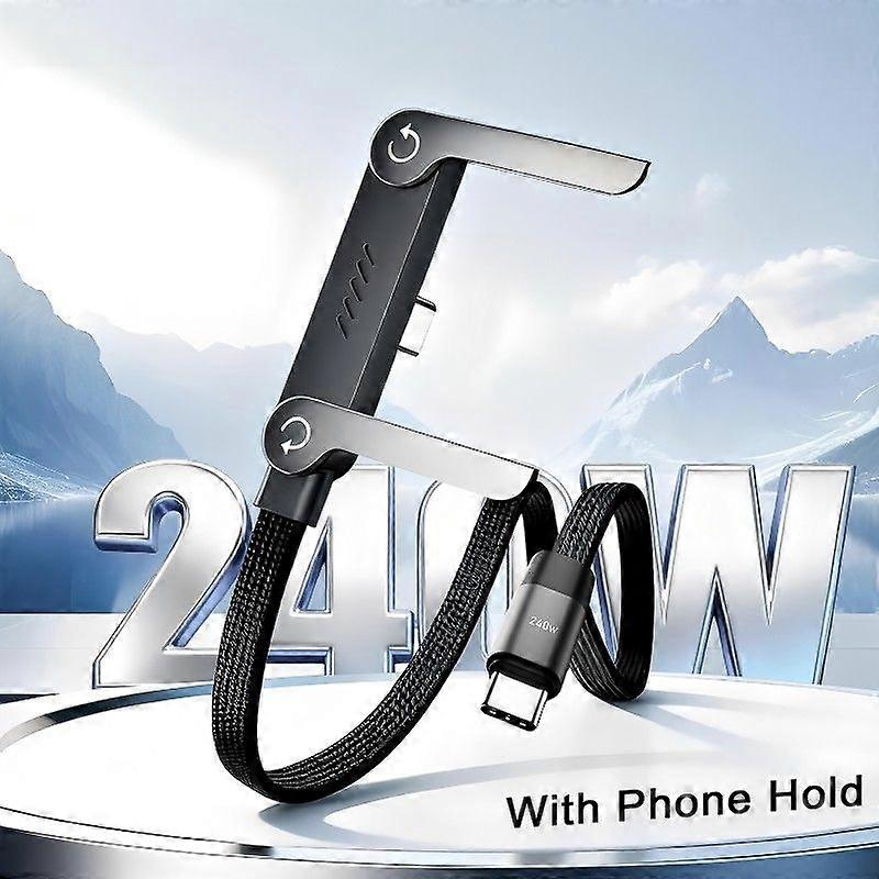 240W Fast Charging Foldable Bracket Data Cable Type-C to Type-C PD Data Wire with Adjustable Phone Tablet Stand Holder