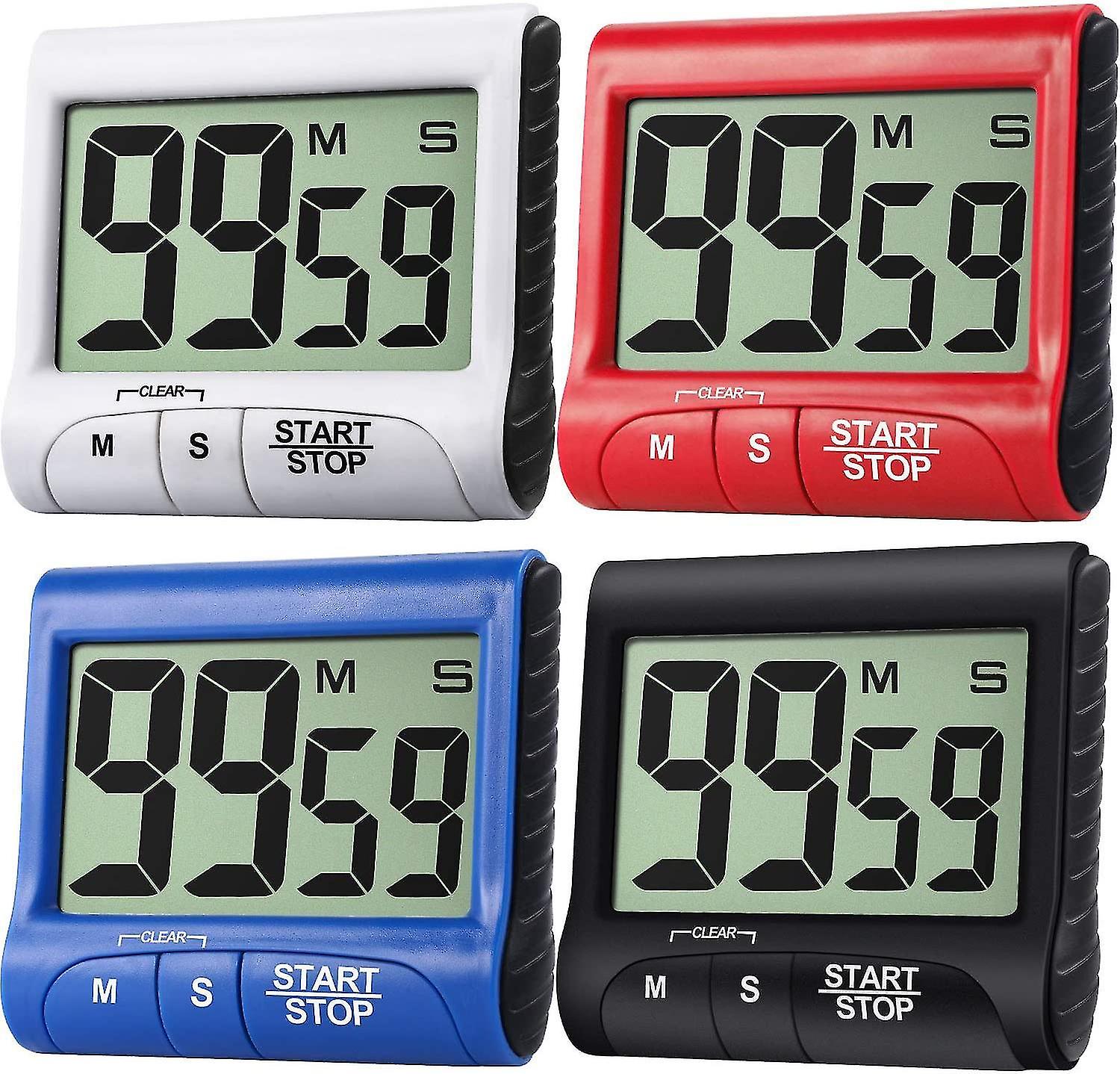 4 Pieces Digital Kitchen Timer Large Display Kitchen Alarm Clock Cooking Timers