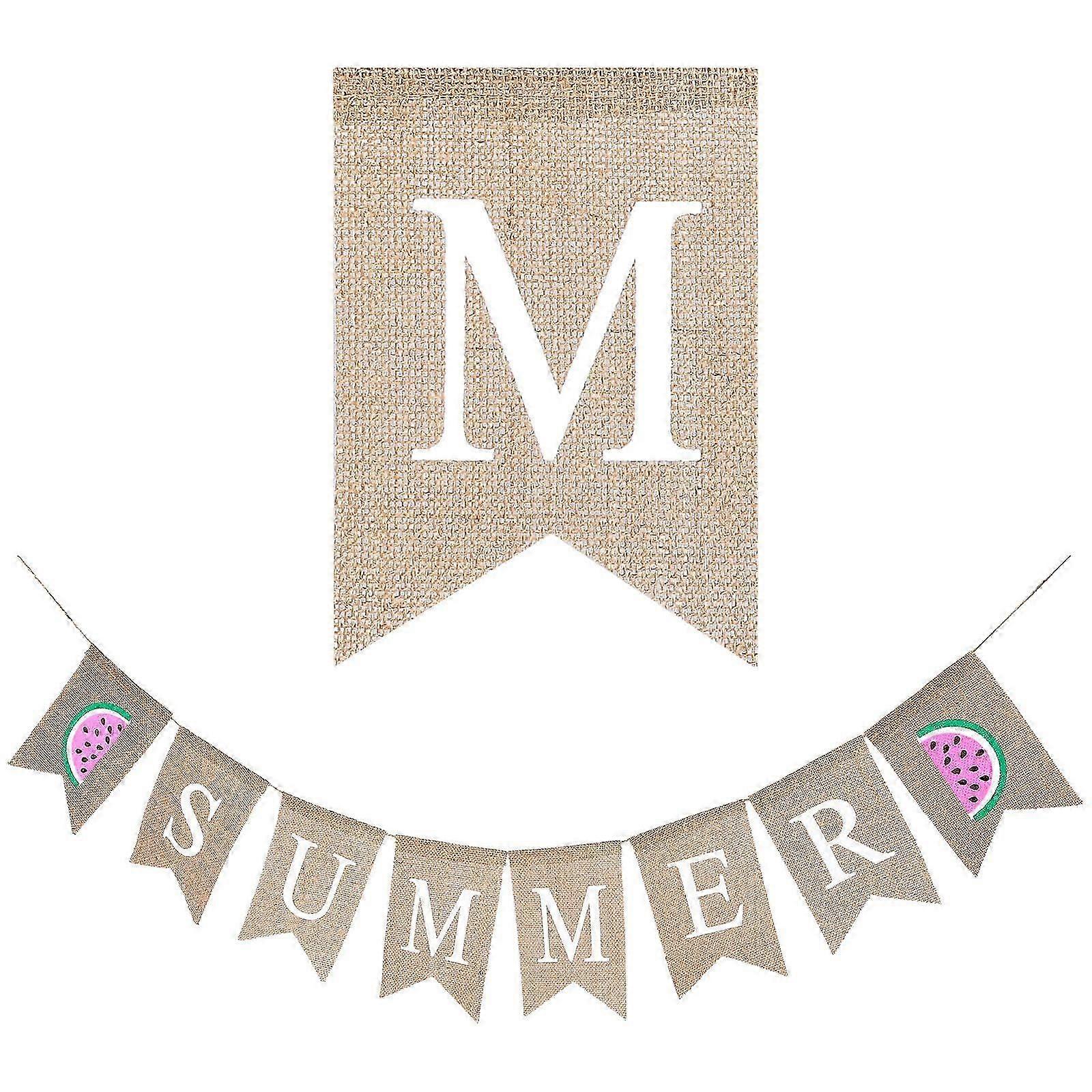 Watermelon Pattern Burlap Letter Flag for Summer Theme 2Pcs