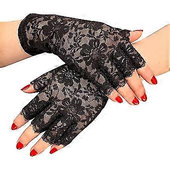 Black Lace Gloves Ladies Half Finger Lace Gloves Uv Protection For Fancy Dress
