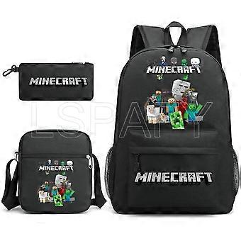 3 st Minecraft-ryggsäckar tecknade barn pojkar flickor skolväskor lätta studenter vattentäta ryggsäckar med stor kapacitet