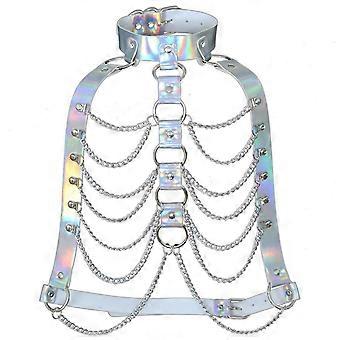 Holographic Faux Leather Body Chain Punk Women Waist Chest Chain Harness Top Body Jewelry Festival Outfit