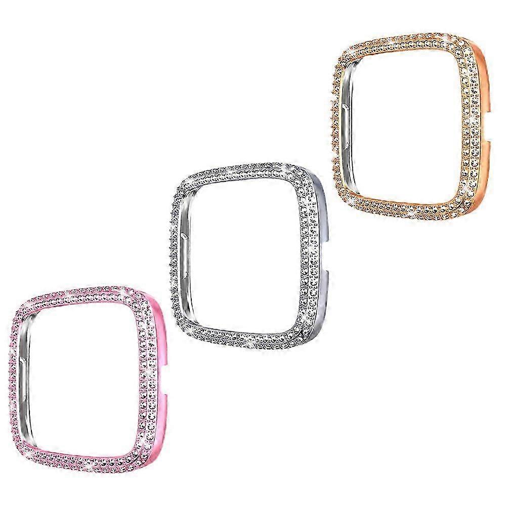 3pcs Bling Crystal Diamond Frame Protective Case Compatible for Fitbit Versa 2
