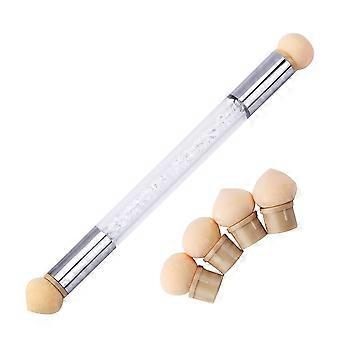 Double End Gradient Nail Art Brush with 6 Sponge Heads for Precise Stamping and Pattern Transfer