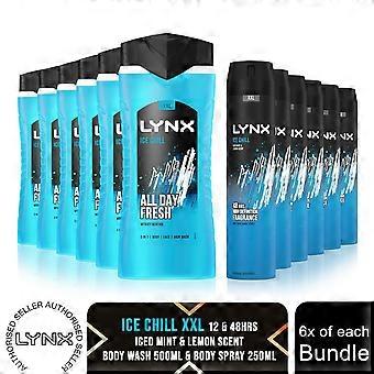 Lynx Ice Chill Shower Gel 500ml 6pk & Body Spray 250ml 6pk Bundle