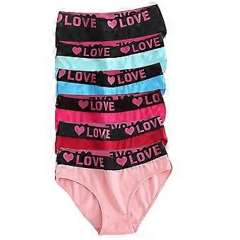 Women'S Letter Heart Printed Wide Waistband Brief Underwear 6-Pcs Mixed Colors XL