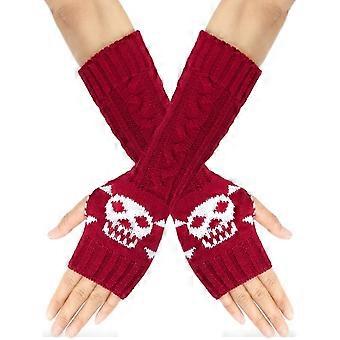 Womens Fingerless Gloves Winter Warm Knit Arm Warmers Mittens Soft Hand Crochet Wrist Warmers Thumb Hole Gloves,Dark Red