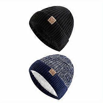 2 Pcs Winter Beanies Hats for Men Women, Fleece-Lined Windproof Ear-Warming Color Block Hats, Ideal Christmas Gift for Couples