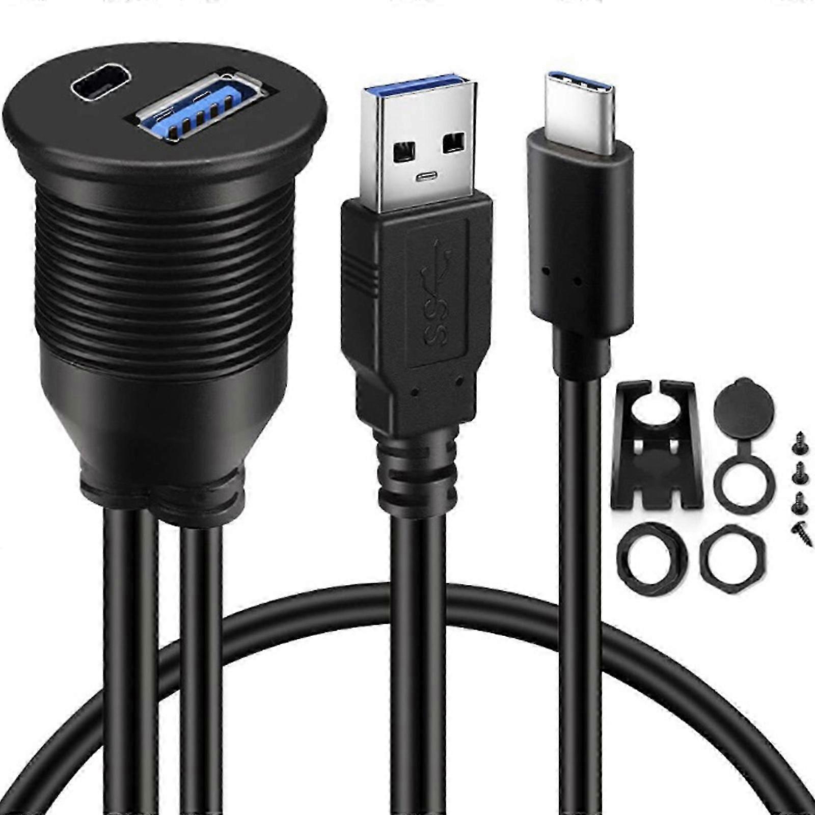 Double Interfaces USB3.0 Type C Waterproof Data Cable Extension compatible with Car Dashboards High Percompatible withmances Multicolor