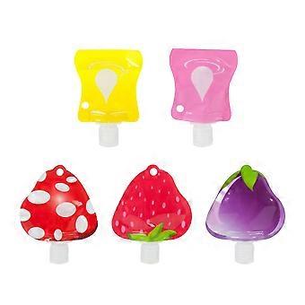 Ensemble de 5 bouteilles de voyage en forme de fruits, idéal pour les déplacements.
