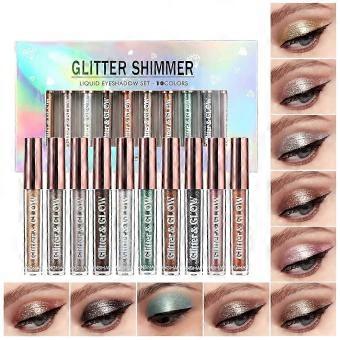 10 Farben Liquid Glitter Lidschatten Set, Metallic Glitter Schimmer Naked Smokey Eye Looks Wasserdicht Lang anhaltender schnell trocknender funkelnder Lidschatten