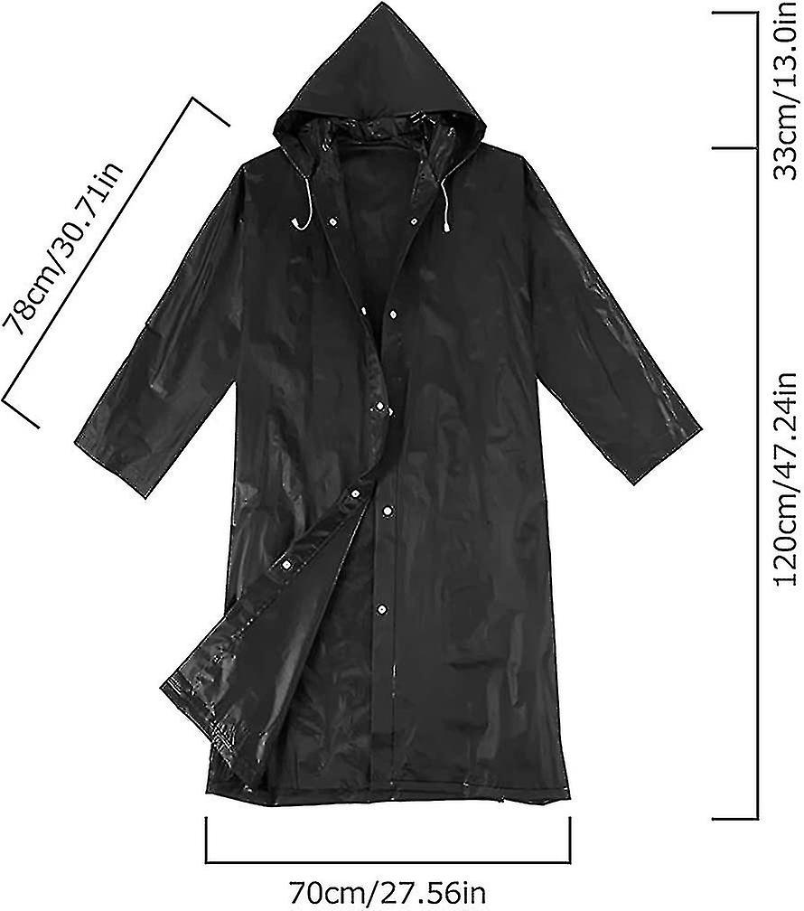 2 Pack Black Raincoat Portable Ponchos, Waterproof Eva Reusable Rain Jacket For Men And Women, Durable Rain Coats Long