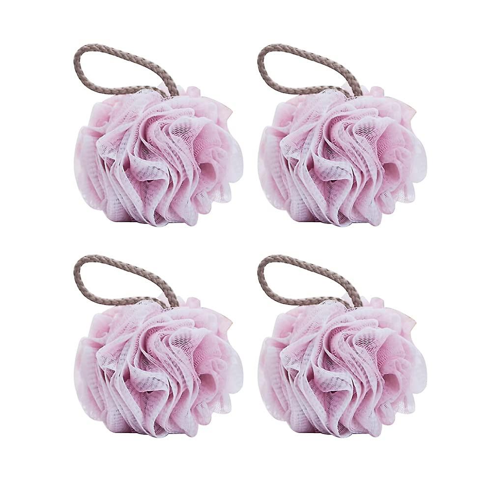 Förpackning med 4 mesh puff dusch boll badkar dusch luffa svamp kropp skrubber exfoliator (färg: rosa, storlek: 4st) rosa 4st