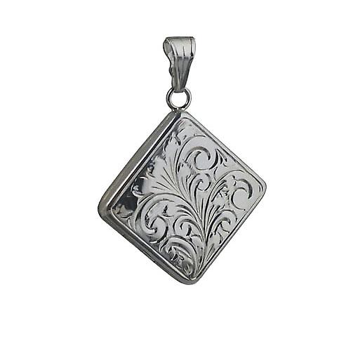 Silver 22mm hand engraved flat diamond shaped Locket