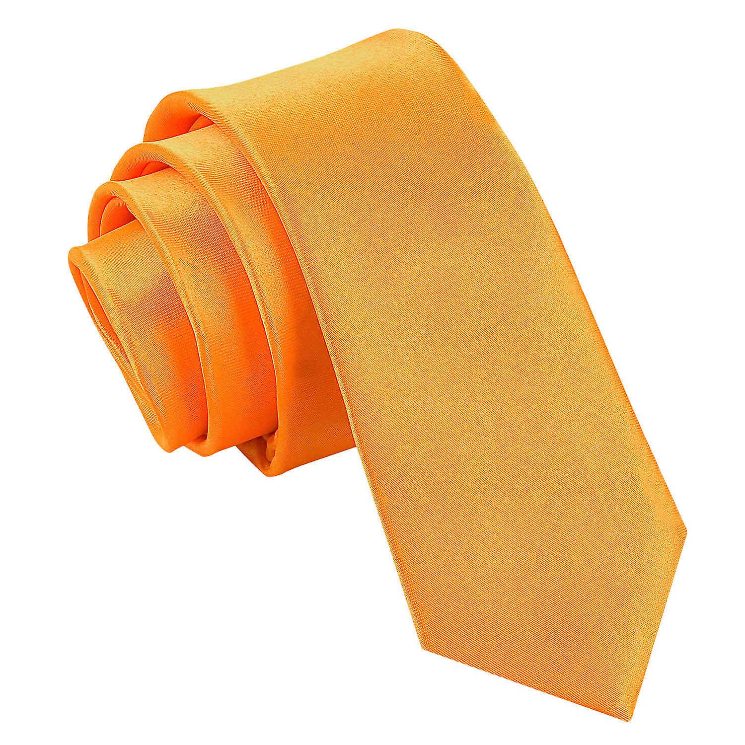 Fluorescent Orange Plain Satin Skinny Tie