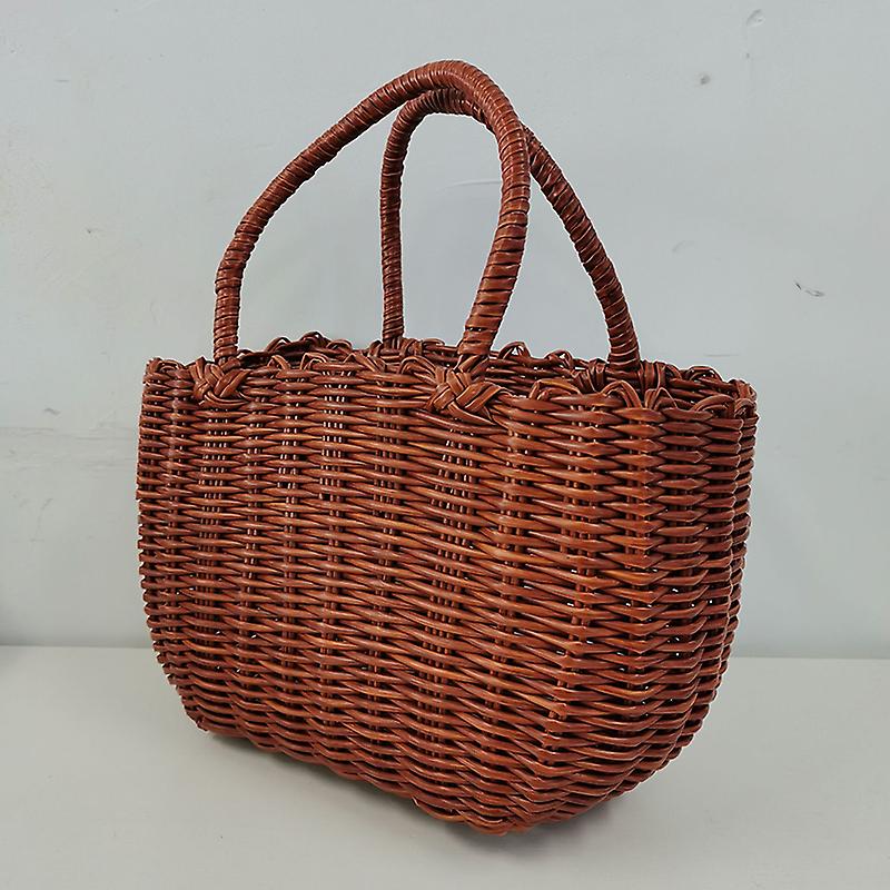 Handmade Basket with Handle Camping Picnic Basket for Wine Flower Shopping Storage Hamper Kitchen