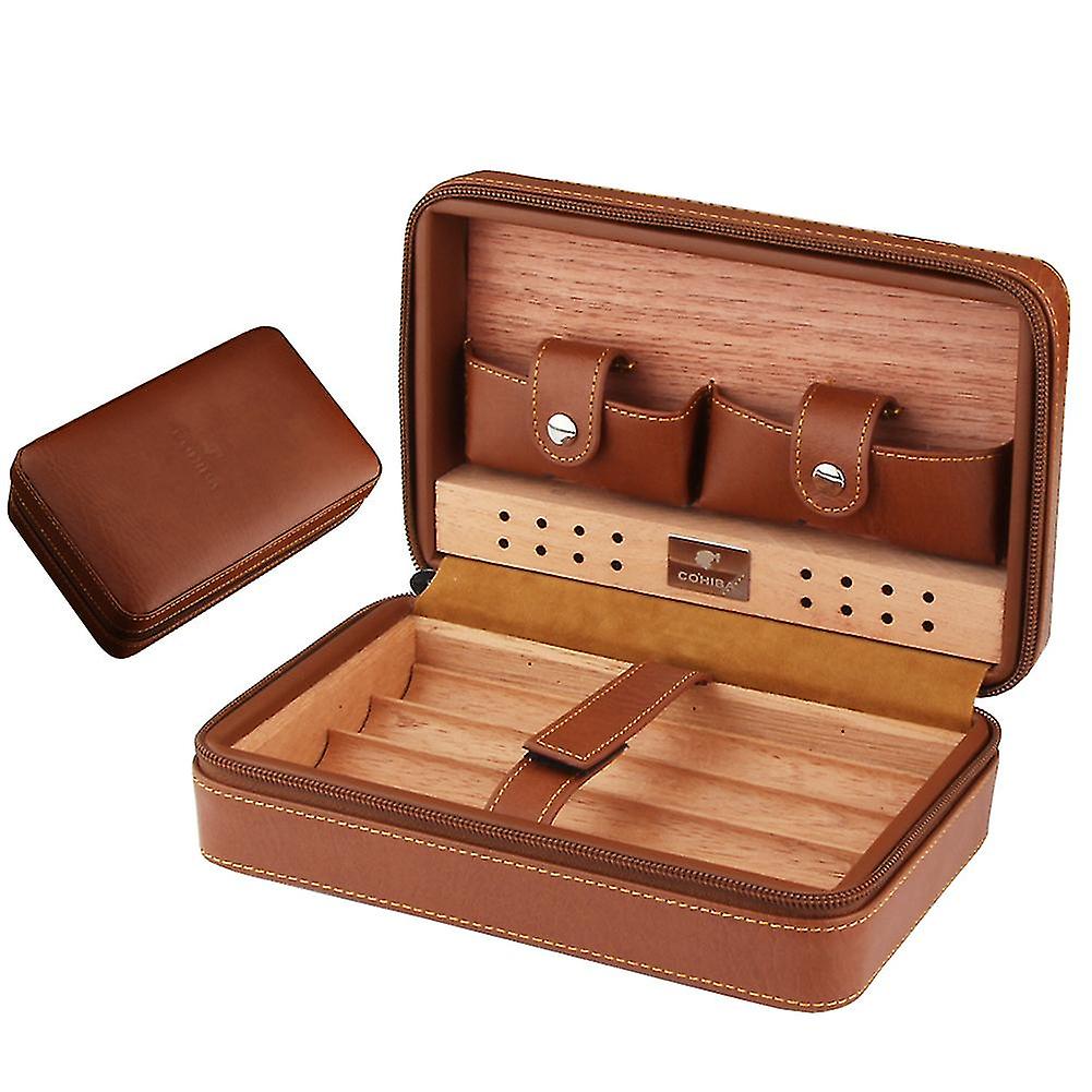 4 Ct Case Travel Leather, Tray And Lined