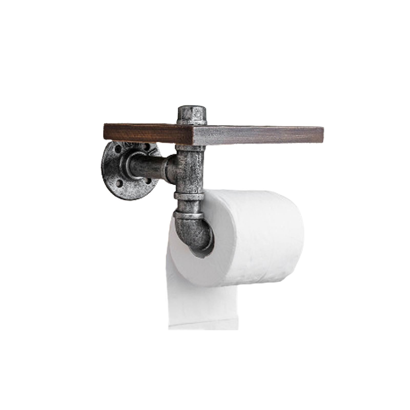 Wall Mounted Toilet Paper Holder With Shelf, Retro Style Creative Iron Bathroom Tissue Rack, Durable And Space-saving, Silver Bronze