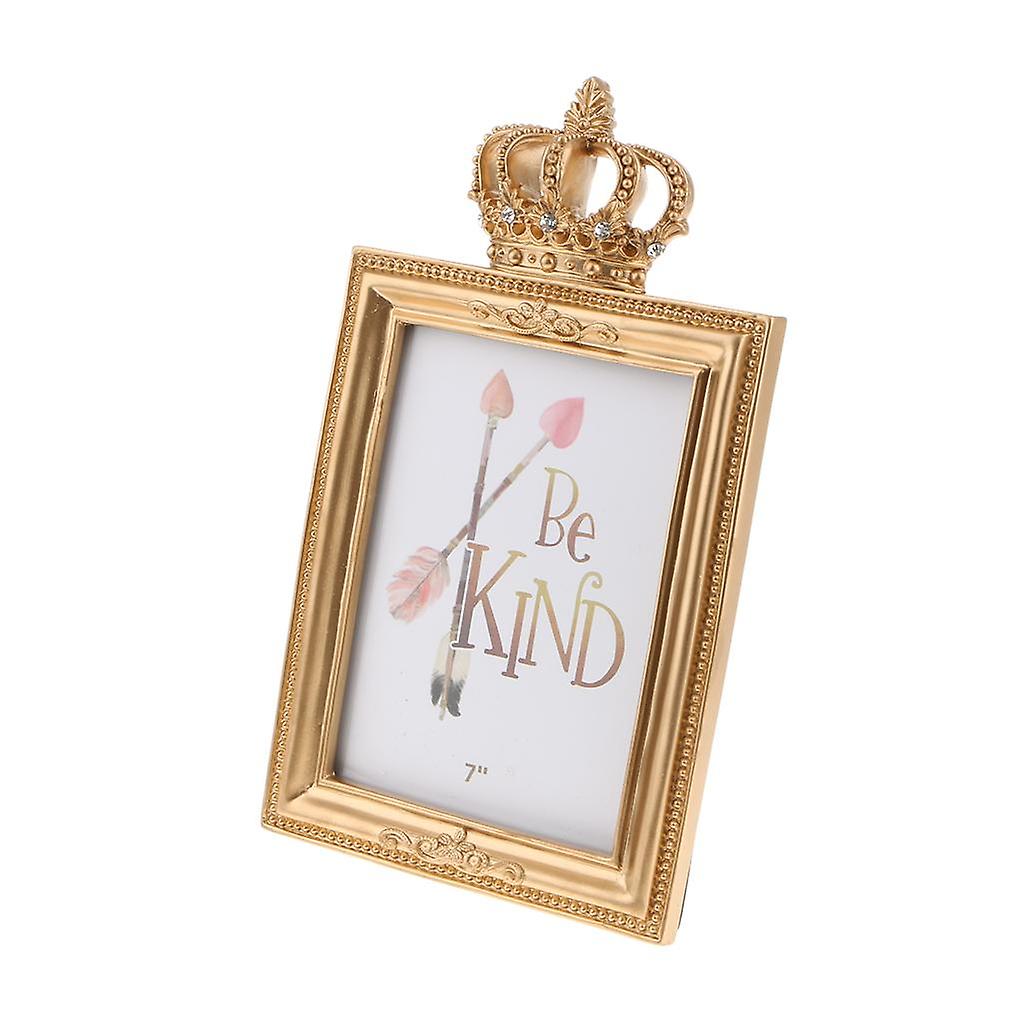 Gold Crown Resina Photo Frame Barroco Estilo de Luxo Decor Retângulo 7 polegadas