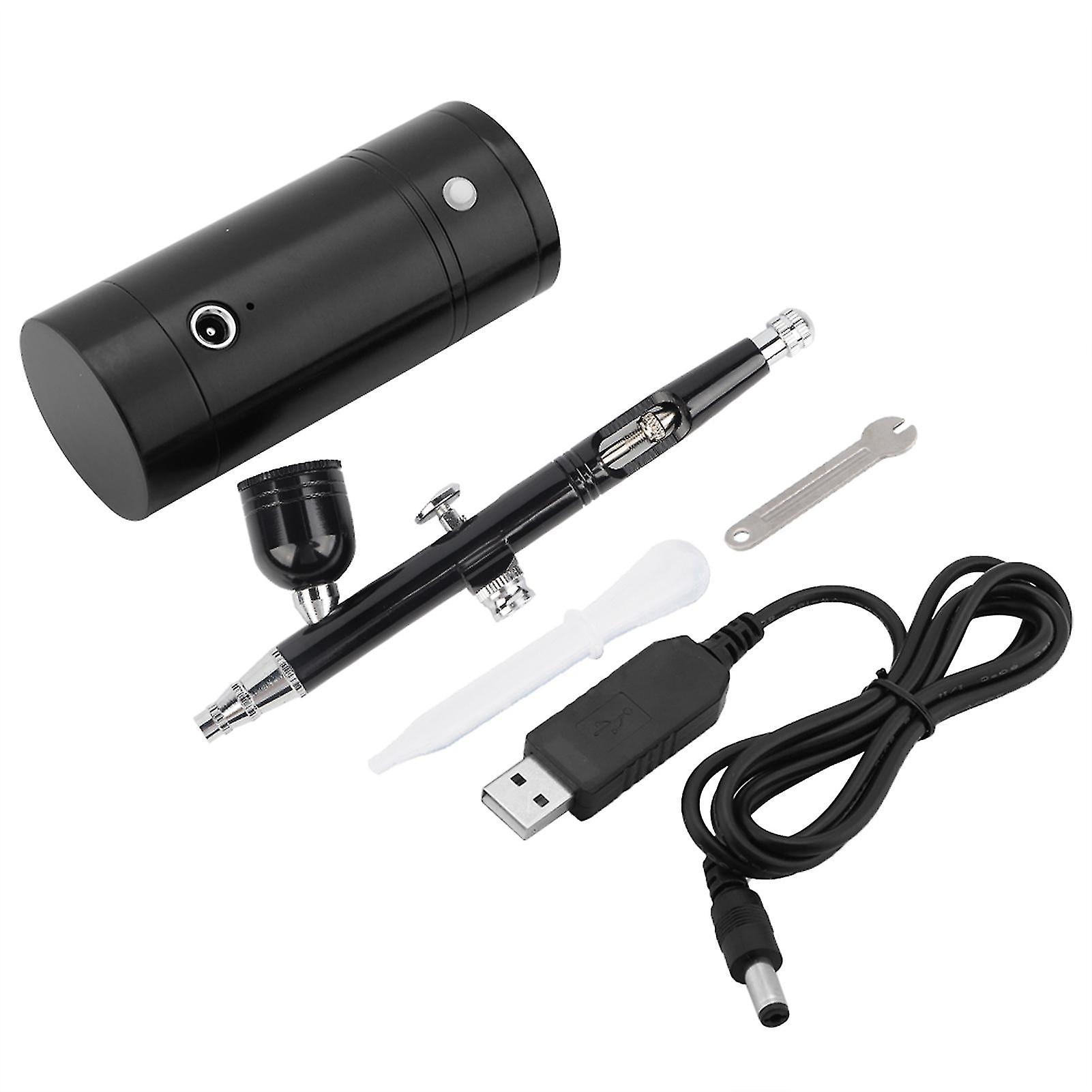 0.3Mm Black Mini Air Compressor Spray Gun Airbrush Set 7cc Capacity Set Usb Powered 8.4v