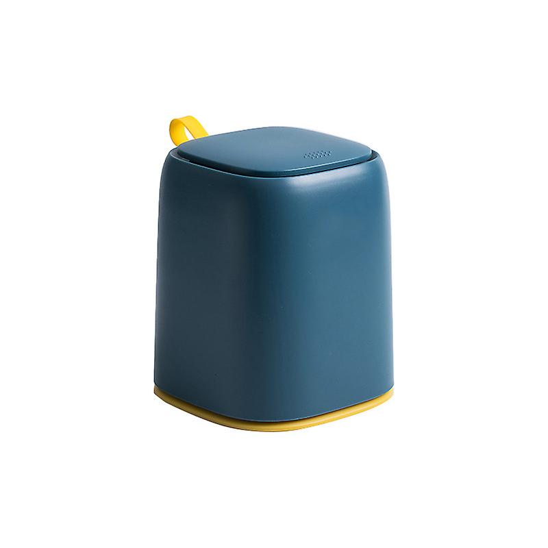 Desktop Trash Can Press Type Mini Garbage Can with Cover for Office Dressing Table Dark Blue