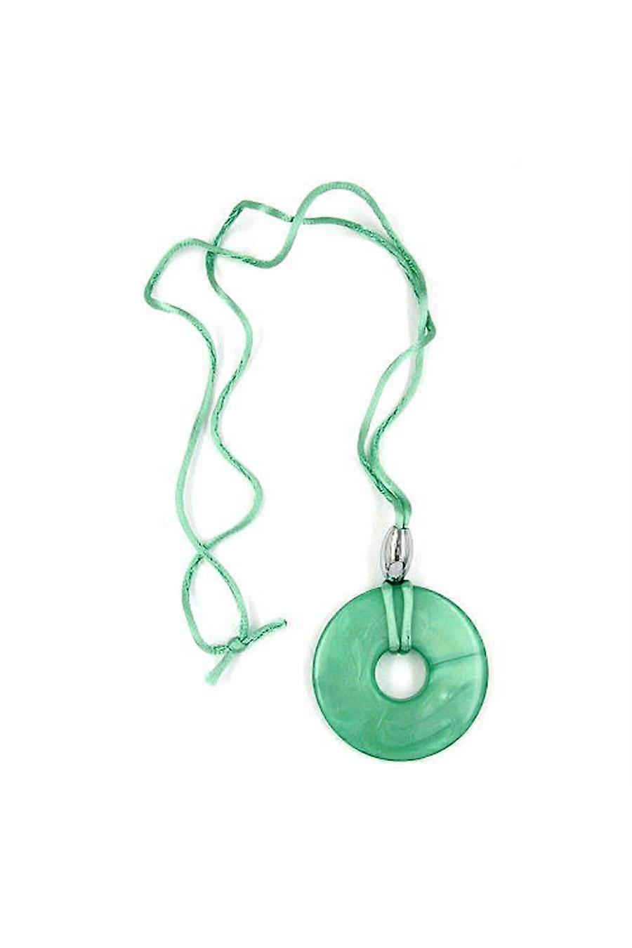 Necklace Round Pendant Silky Green - Gl06413