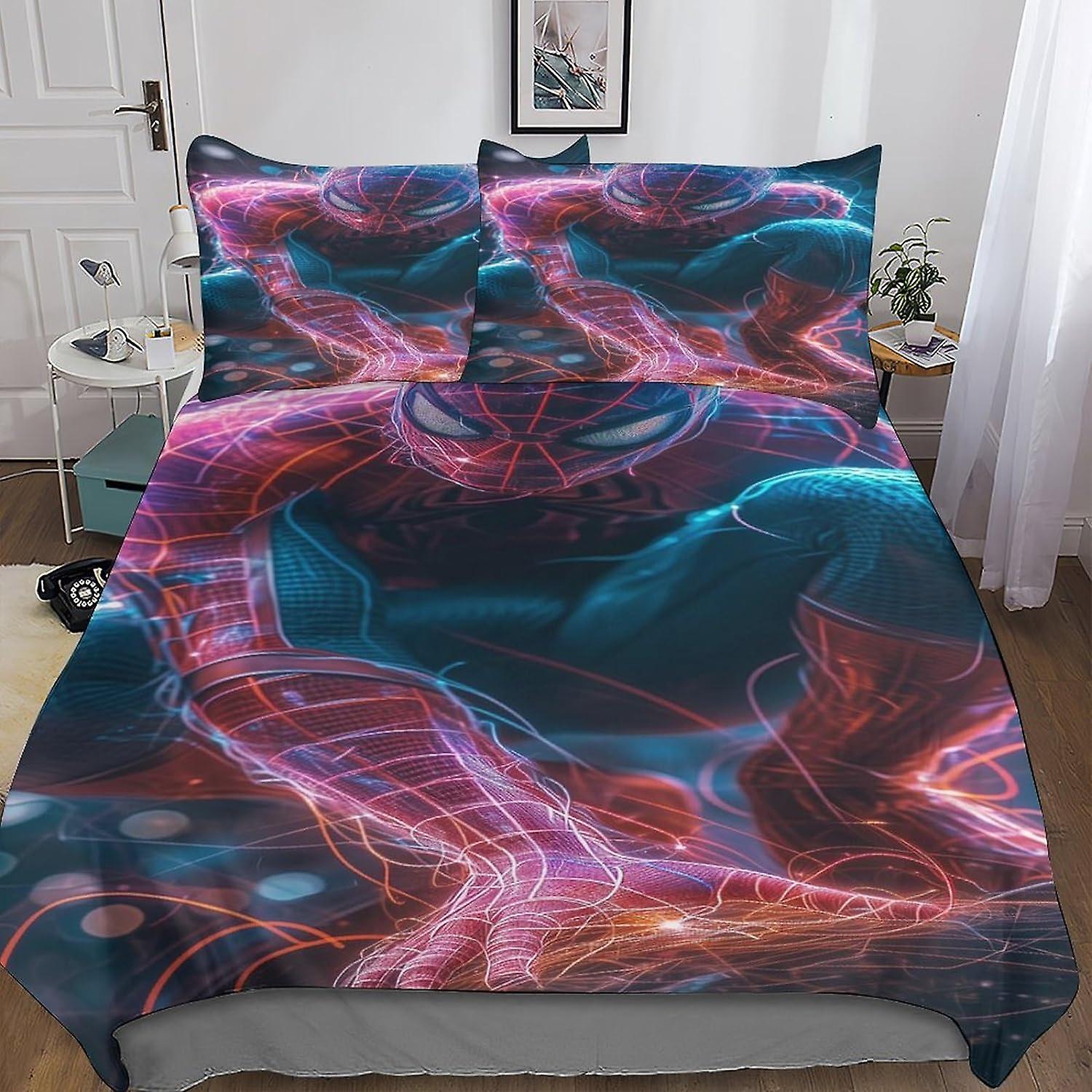 DSJackson Cool Spider Man Deluxe Comforter Cover Set with Hidden Zipper Closure - Premium Microfiber Movies Bedding, Complete 3-Piece Set with Pillowc