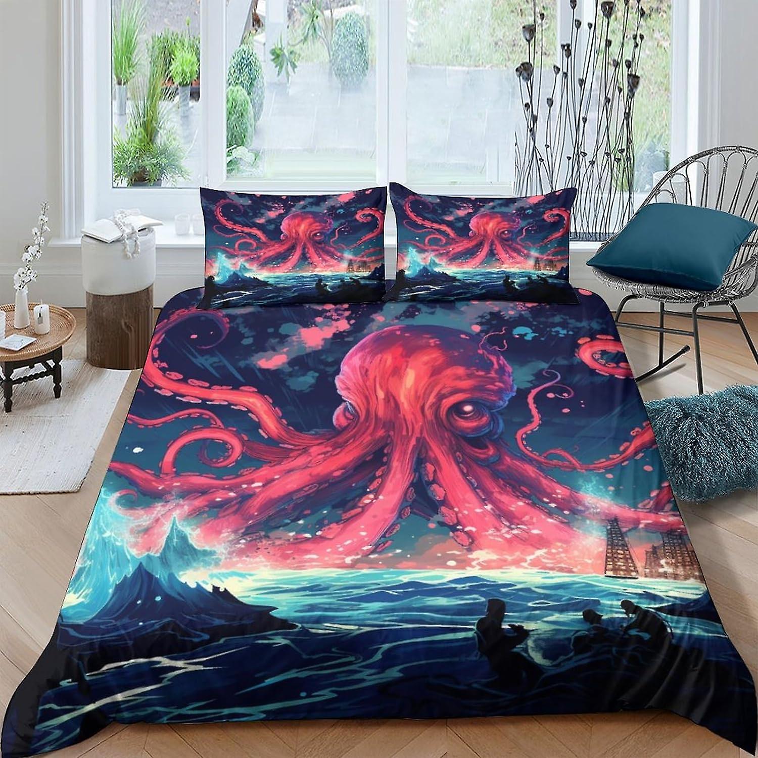 EKENOZ Octopus 3D Täcke Täcke Set för Barn Pojkar Påslakan 3 Piece Set Ungdom Tonåringar Sängkläder Set Täcke Täcke med dragkedja Mjuk mikrofiber Do