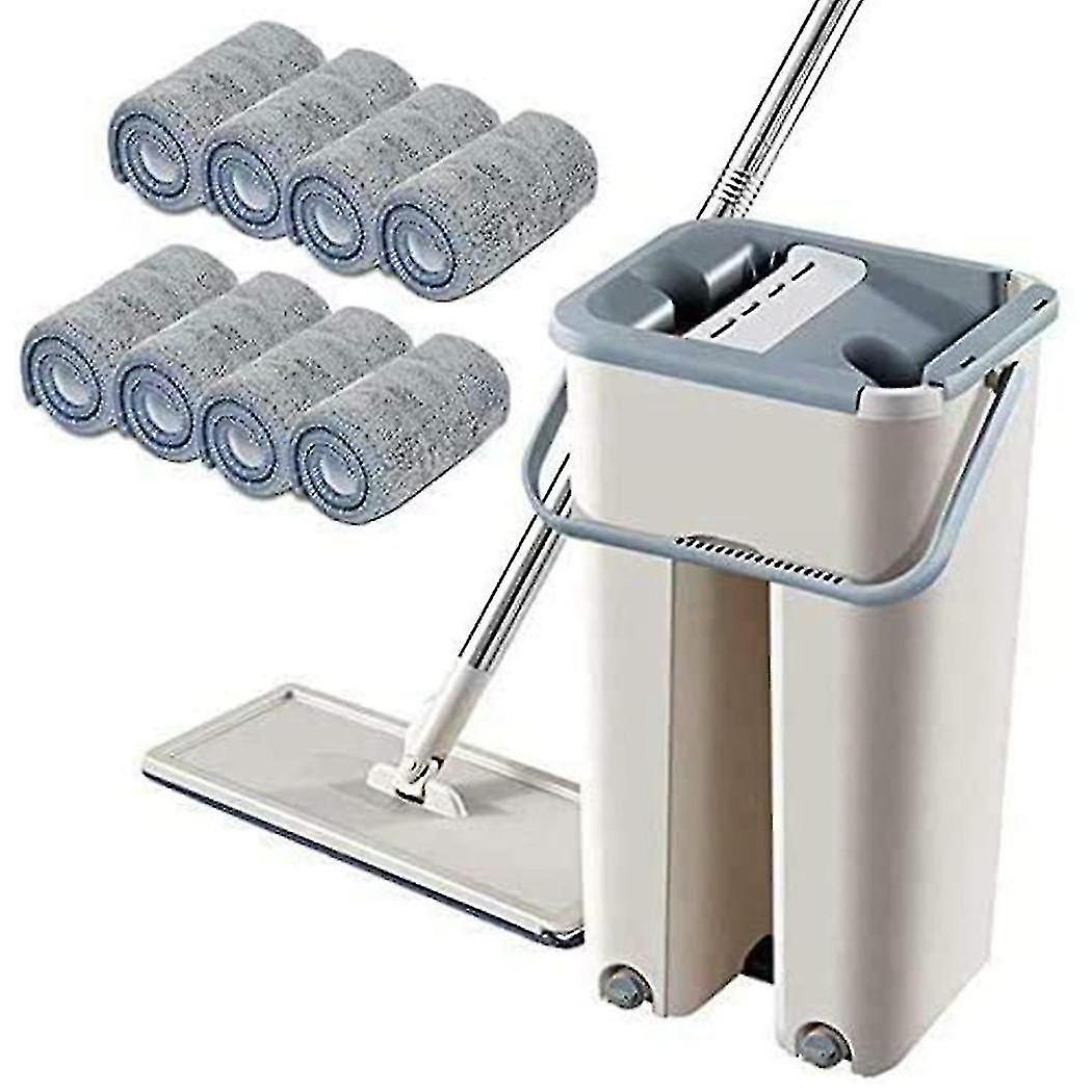 Floor swivel telescopic handle self-cleaning flat mop with microfiber pad and cleaning bucket