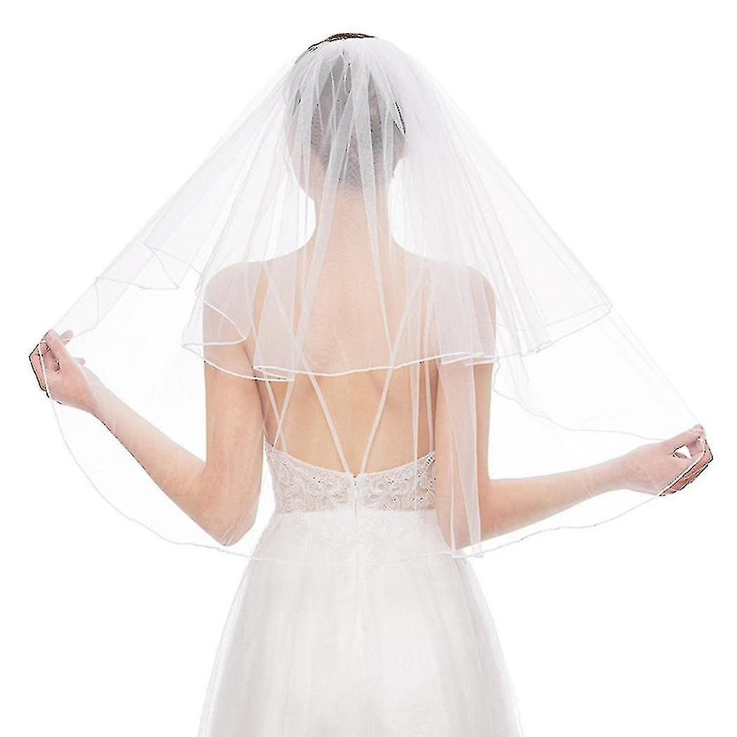 2023 mesh strap double layer bridal veil