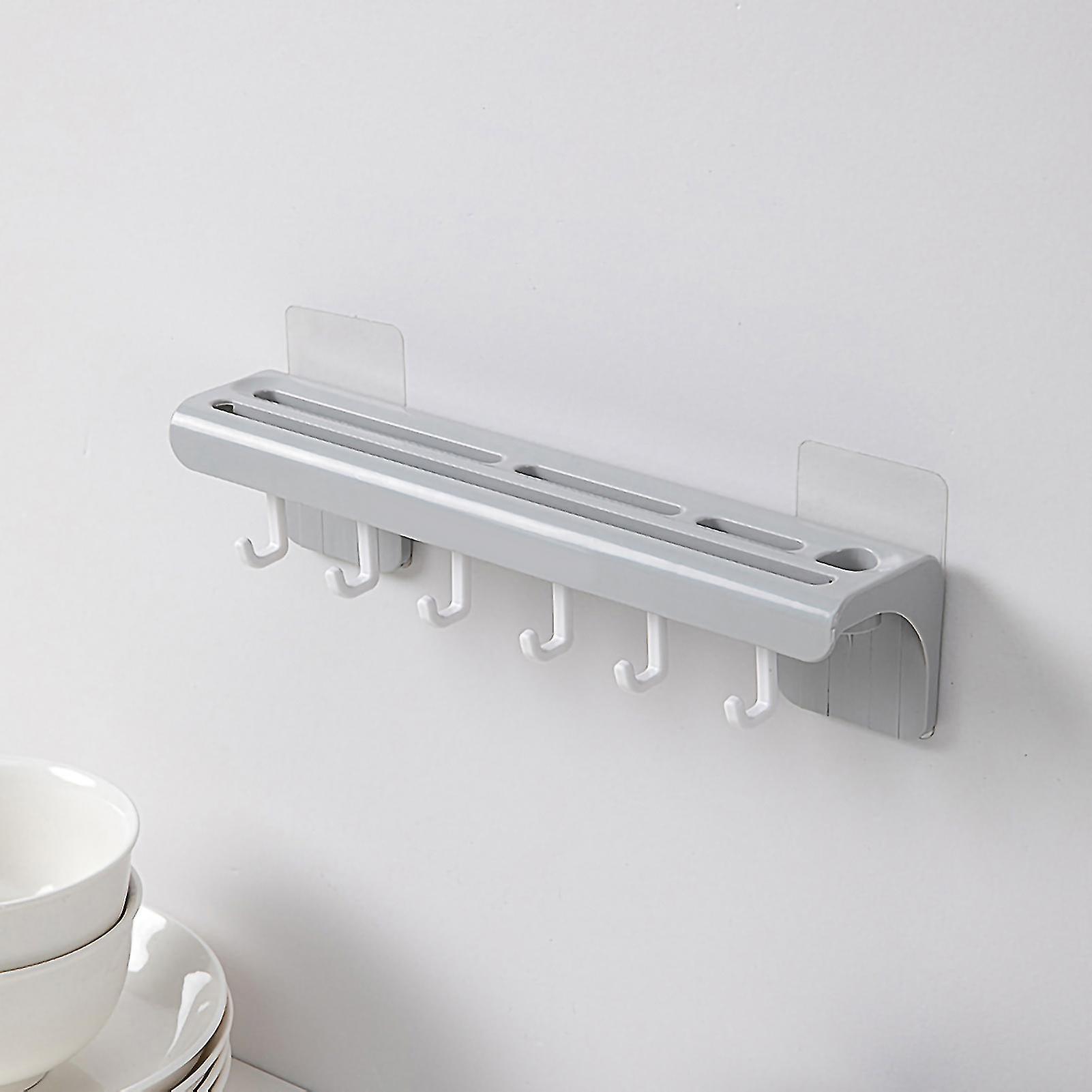 Multifunctional Wall Mounted Kitchen Knife Holder with Removable Hooks - Light Gray