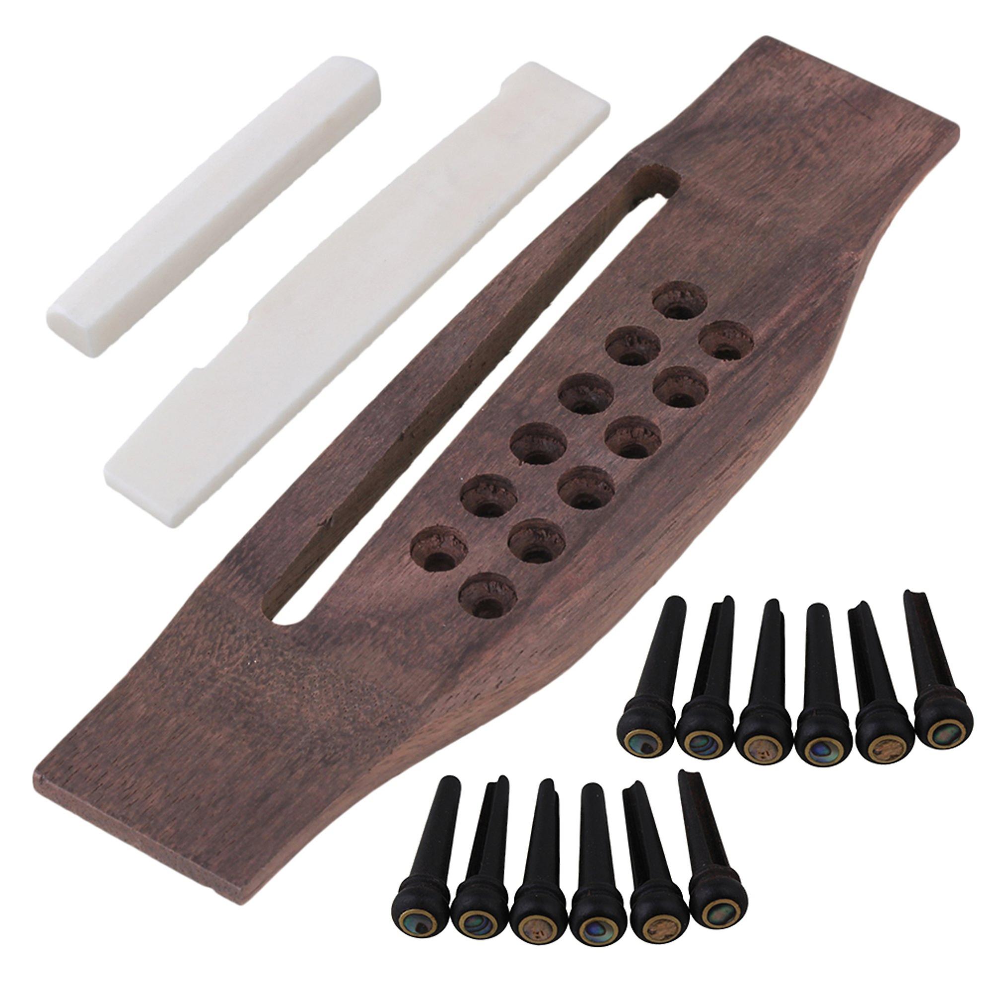 12 String Folk Guitar Bridge + Abalone Dot Ebony Pins + Bone Saddle Nut