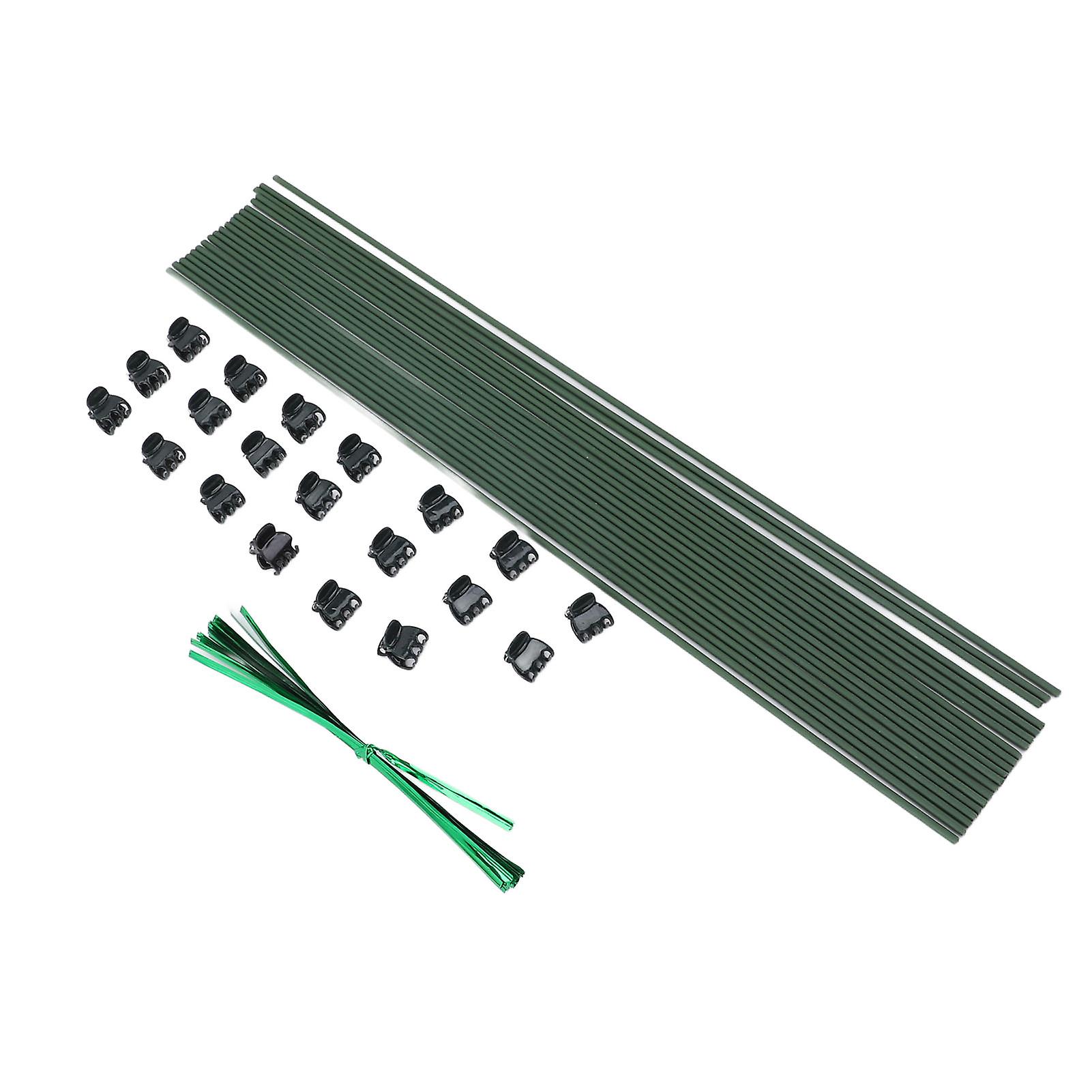 40pcs Plant Stake Stainless Steel Green Coating Stable Bendable Plant Support Stick with Ties Orchid Clips for Peony Tomato Single Stem Plant