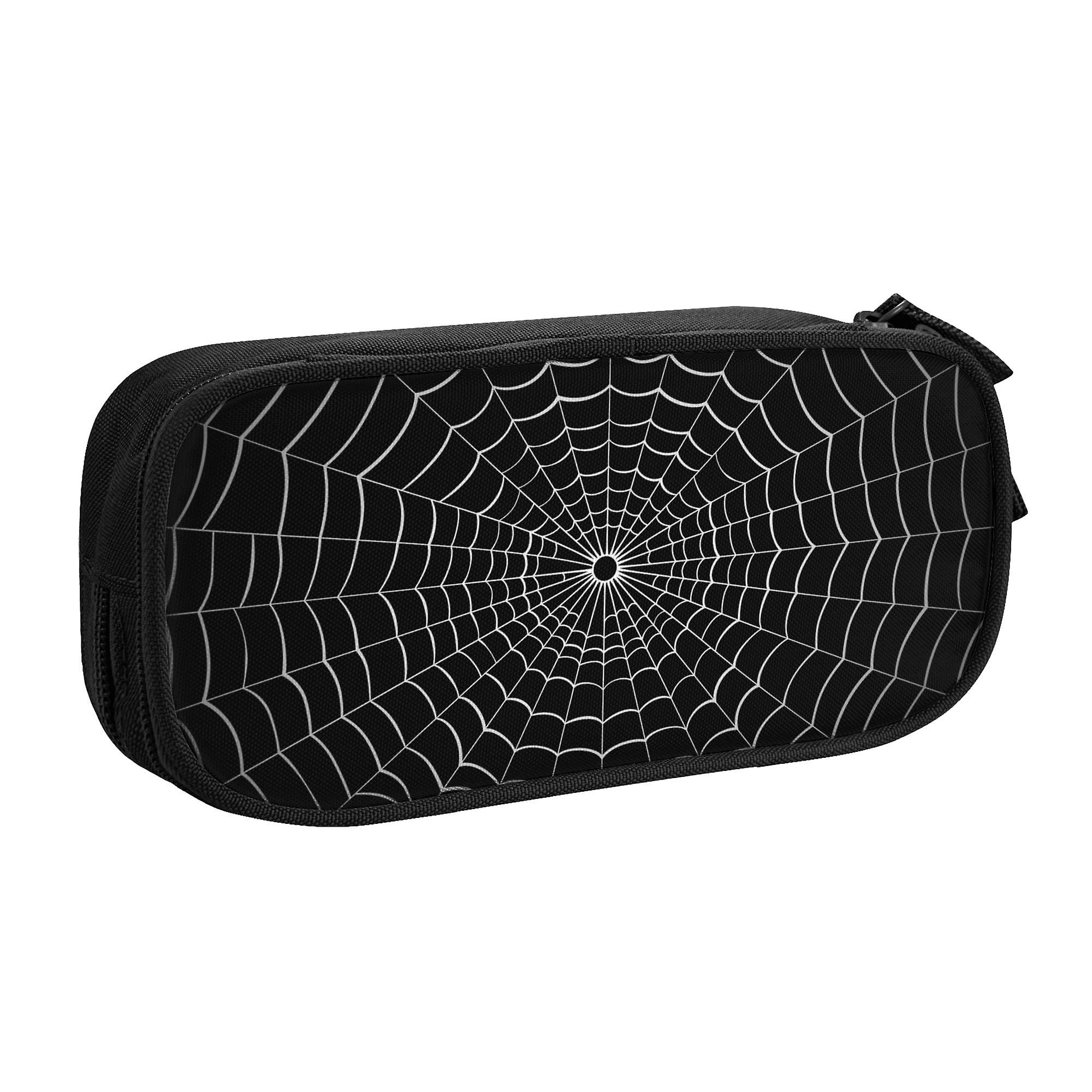 TEQUAN Large Capacity Pencil Case, Spider Web Black Cobweb Pattern Pencil Pouch 2 Compartments Pencil Bag