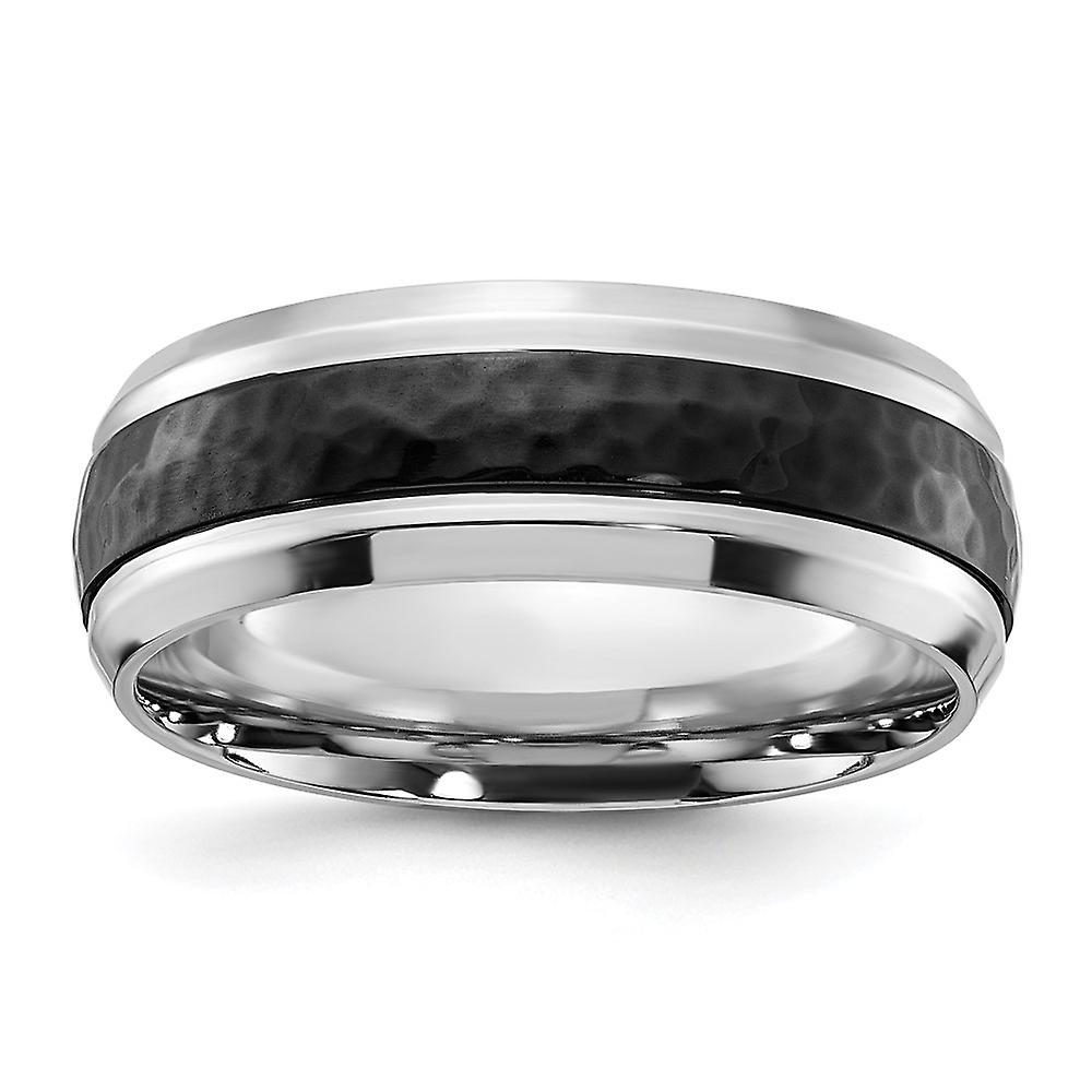 Cobalt Polished With Hammered Black Ip Plated Center 8mm Band-Band Style Ring for Women and Men - Ring Size: 7 to 13
