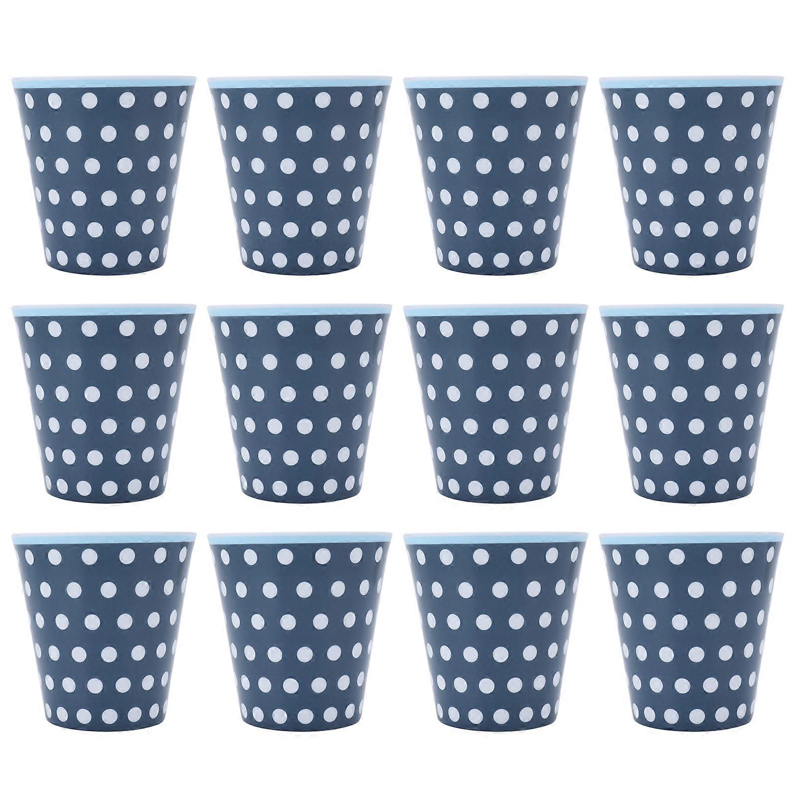 12Pcs Milk Cup AntiScalding Melamine BlueDots Pattern Drinkware Kit for Home Restaurant
