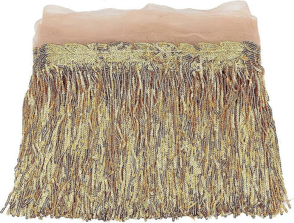 10Yards Gold Sequin Sewing Fringe Trim 13inch Wide Sparkling Sequins Lace Tassel Fringe Trim with Leaf Shape Embellishment