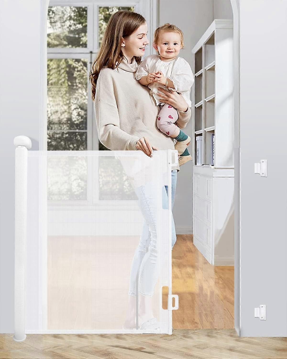 Retractable Safety Gate 0-140cm, Extendable Child Safety Gate, One-handed Operation Dog Gate