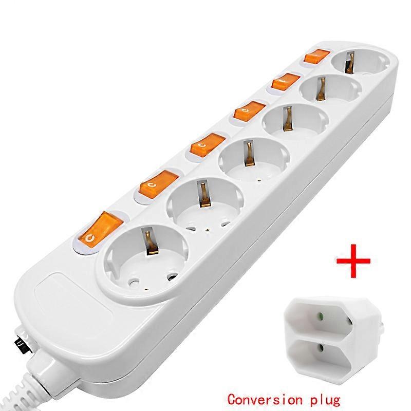 Schuko 16A 3500W Power Strips, Surge Protector, 2 Meter Extension Cord, 2/3/4/5/6 EU Plugs, Independent Control Switch