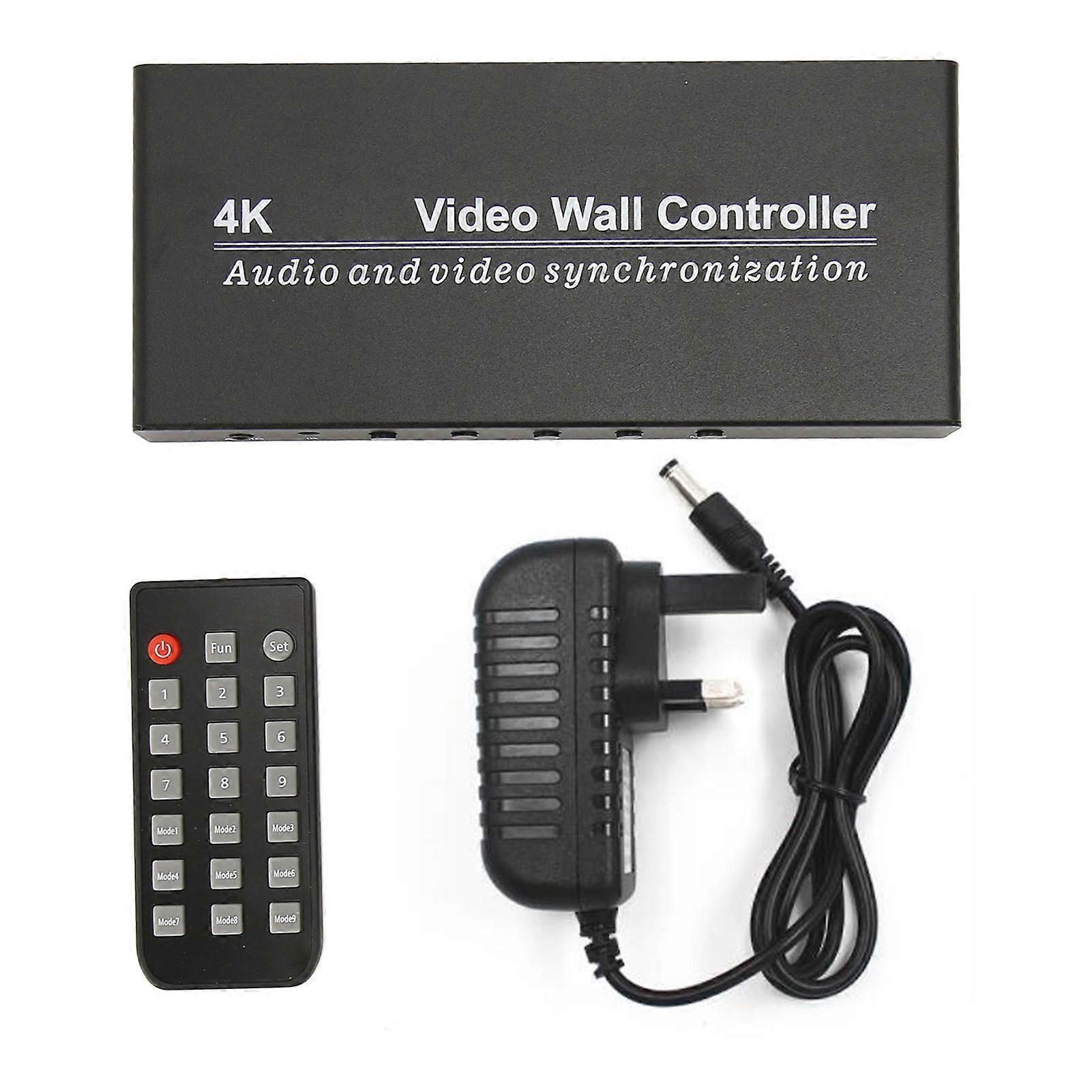 Video Wall Controller 4K 30Hz Input 1 in 4 Out 9 Modes HD Multimedia Interface Video Wall Processor with Remote 100?240V UK Plug