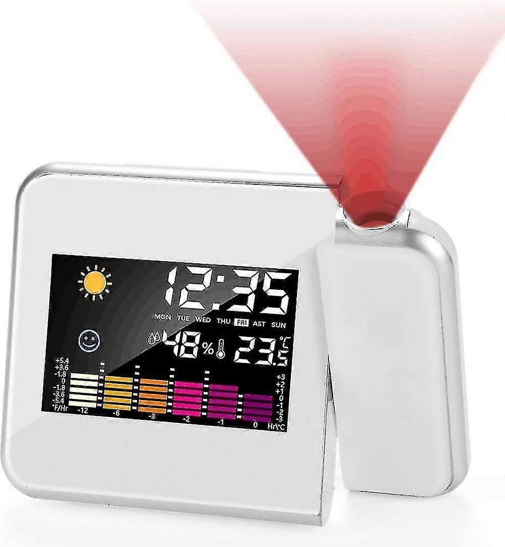 Projection Alarm Clock Bedside For Bedrooms With Weather Station
