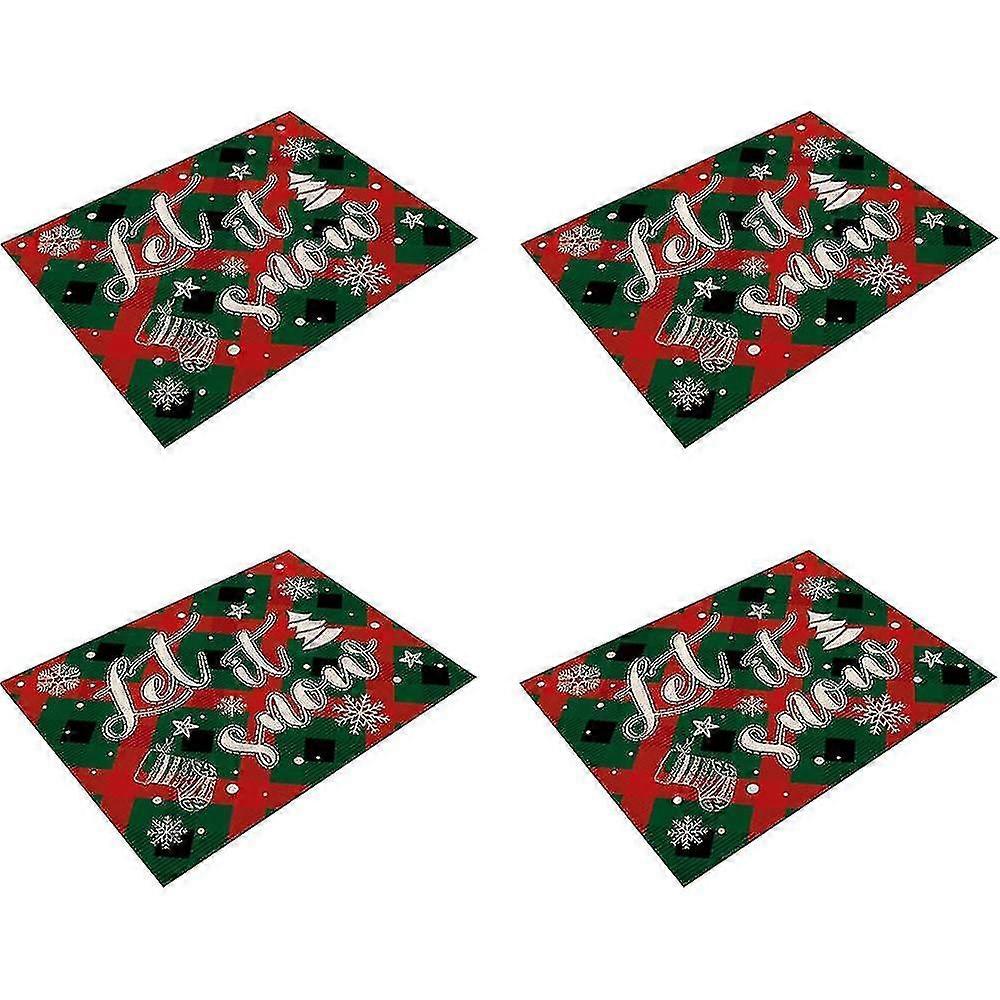 Sæt med 4 vinter sne køkkenmåtte vendbar bomuld