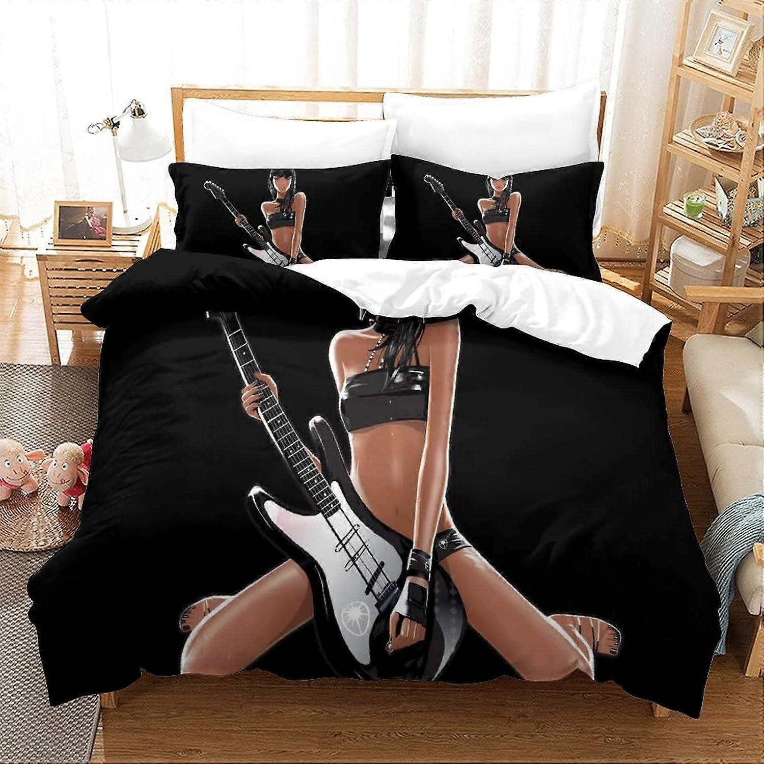 Art Music Chitarra Copripiumini Set di biancheria da letto Set di pezzi in microfibra con chiusura a cerniera Federe Set per bambini 135 * 200 CM