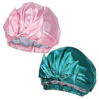 2pcs Frauen Duschhauben Doppelschicht wasserdichte wiederverwendbare Bandana Duschhauben
