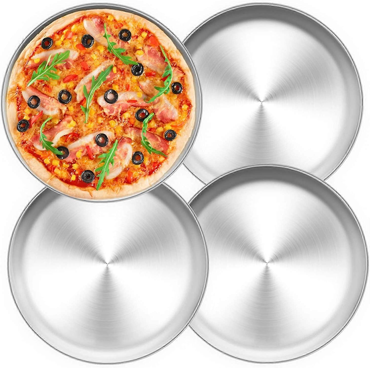 Stainless Steel Pizza Tray Set Of 4 - Round Pizza Baking Trays (26 Cm)