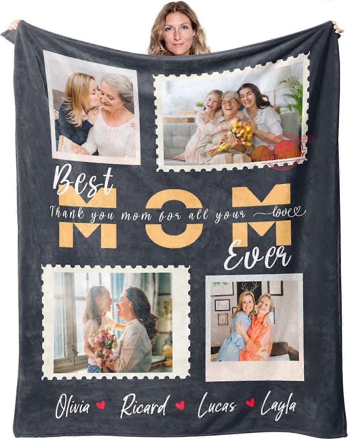 Custom Blankets with Photos and Name Best Mom Ever Personalized Blanket for Mom/Women/Sister/Grandma Gift