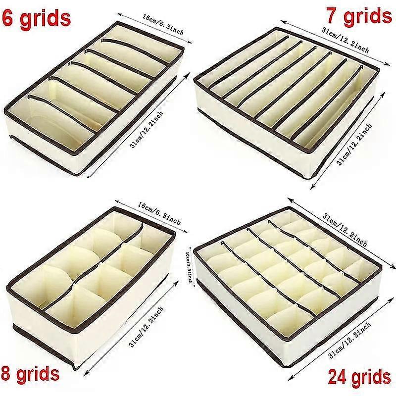 6/7/8/24 Grid Storage Box Beige Underwear Storage Box Four Piece Sock Storage Fabric Bra Storage Box