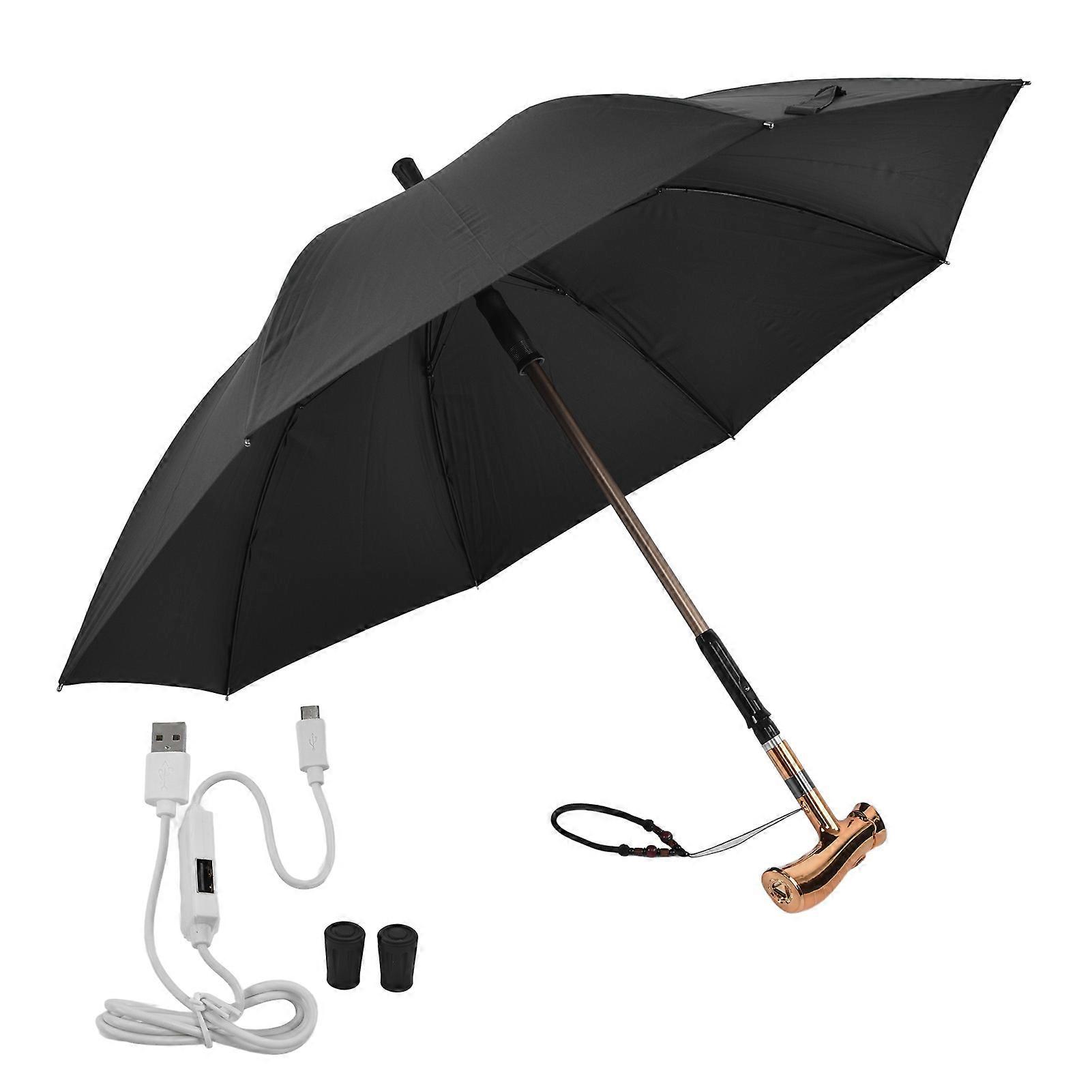 Intelligent Umbrella Stick Multifunction Sunscreen Vinyl Umbrella with LED USB Charging for ElderGold
