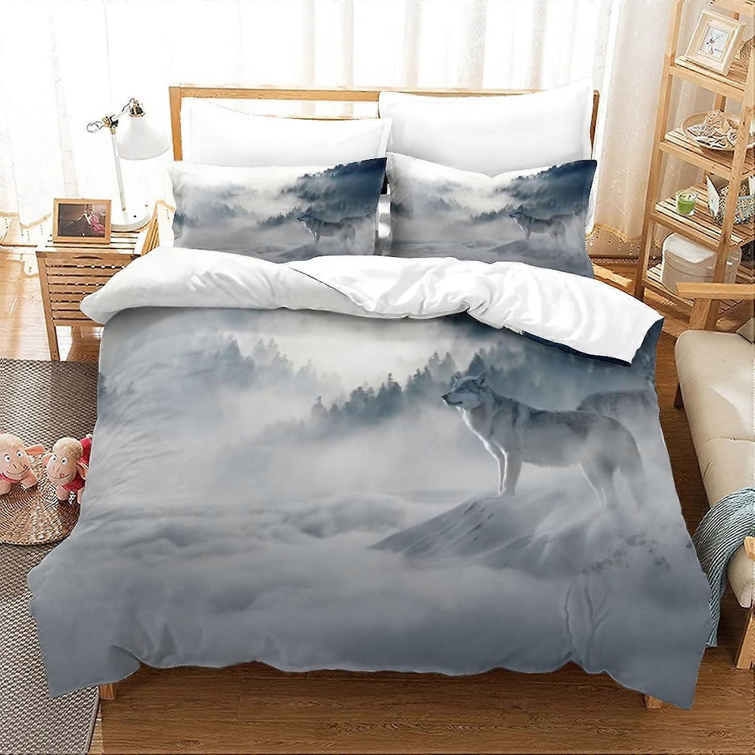 طقم مفروشات آرت وولف ستوكات مع غطاء لحاف وغطاء لحاف وغطاء وسادة مع طقم قطع إغلاق بسحاب للرجال 135 * 200 سم